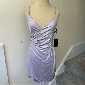 h:ours Revolve Purple Sheen V-Neck Faux Wrap Mini Party Dress NWT Size XS